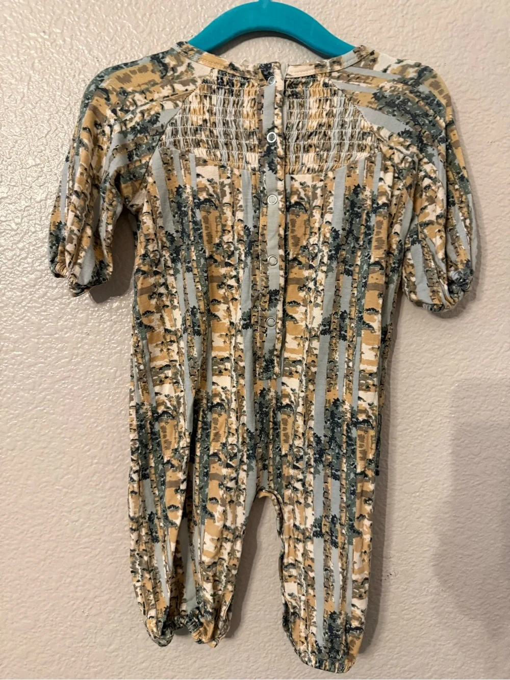 kate quinn Yellow, Blue and Cream Floral Stripe Baby Romper